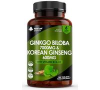 New Leaf Ginkgo Biloba 7000mg & Korean Ginseng 600mg High Strength Tablets | Panax Ginseng Extract, With Vitamin B3 & B5, 360 Vegan Tablets, 2 Month Supply, Made in UK, B Corp Certified