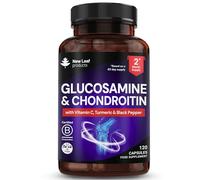 New Leaf Glucosamine and Chondroitin High Strength 120 Capsules | Glucosamine Sulphate & Chondroitin Sulphate Capsules, with Turmeric & Vitamin C, Food Supplement, Made in UK