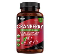 Cranberry Tablets Triple Strength 30,000mg - Enriched With Vitamin C&D 120 Tablets New leaf health Red One Size