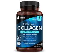 New leaf health Super Collagen Capsules 100% Marine Collagen 1060mg Type 1 - Hydrolysed Collagen Peptides Enhanced w/ Hyaluronic Acid, Vitamin C & New leaf health Blue