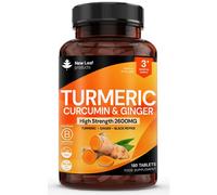 New leaf health Turmeric Tablets 2600mg with Black Pepper & Ginger - 95% Curcumin Extract - 180 Turmeric & Black Pepper Tablets (3 Months) in Yellow New leaf health Yellow