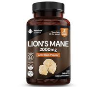 New Leaf Lions Mane Mushroom Supplement 2000mg - 180 High Strength Tablets | High Strength Lion's Mane Extract, with Black Pepper, Not Powder or Capsules, Made in UK