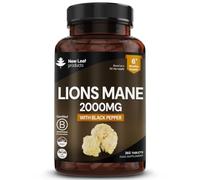 New Leaf Lions Mane Mushroom Supplement 2000mg - 365 High Strength Tablets | High Strength Lion's Mane Extract, with Black Pepper, Not Powder or Capsules, Made in UK