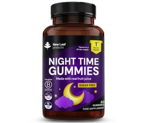 New Leaf Magnesium Sleep Gummies with Vitamin B6, Sugar Free | Night Time Gummies for Adults, No Artificial Colours or Flavours, Vegan, Real Fruit Juice