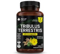 New Leaf Tribulus Terrestris 6000mg, High Strength 120 Tablets | With Ashwagandha, 95% Saponins Extract, 120 Vegan Tablets, 2 Month Supply, B Corp Certified, Made in UK