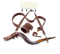 New Leather Horn Belt"Shofarot Israel" Shofar Strap Genuine Leather Lion Of Judah Adjustable War Horn Belt with Buckle Closure - Customizable Kudu Shofar Strap