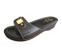 New Leather Look High Women's Sandals, Handmade Italian Craftmanship, Blue, Black, Red, Beige, Memory Foam Cushion Support (Black, UK Footwear Size System, Adult, Women, Numeric, Medium, 6.5)