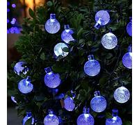 NEW LED Retro Bulb String Lights Solar Powered Garden Outdoor Fairy Summer Lamp (50 X Blue White)