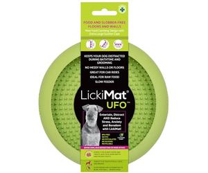 New LickiMat UFO - Bathing, Shower & Grooming Distractor. Natural Rubber Large Soother Licking Nubs soft and runny treats. Unique Food and Dribble Catcher Design. Slow Feeder Dog Bowl. (Green)
