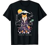 New Limited Shiba Inu Japanese Aesthetic Sakura Cherry T-Shirt Black