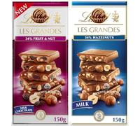 New Lint Les Grandes Chocolate Bar with 34% Fruit & Nut, Milk and Dark 150g, Filled with Roasted Hazelnuts Suitable For Vegetarian Perfect for Christmas & New Year (x2, MIlk & Fruit and Nut)