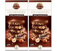 New Lint Les Grandes Chocolate Bar with 34% Fruit & Nut, Milk and Dark 150g, Filled with Roasted Hazelnuts Suitable For Vegetarian Perfect for Christmas & New Year (x2, Dark Chocolate)