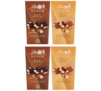New Lint Nuxor Milk and Dark Chocolate With Whole Roasted Hazelnuts Box, 150g - Gift Present or Sharing Box - Birthday, Thank you Perfect for Christmas & New Year (x4, Mixed Nuxor Box)