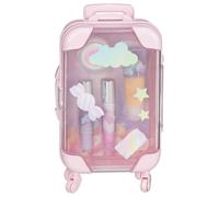 New Lip Gloss Trolley Case Set 4pc - Makeup Gift Set with Assorted Gloss Shades & Scents, Suitcase Style Holder, Travel Size, Available in Pink & Green A-16 (Pink)