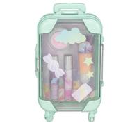New Lip Gloss Trolley Case Set 4pc - Makeup Gift Set with Assorted Gloss Shades & Scents, Suitcase Style Holder, Travel Size, Available in Pink & Green A-16 (Green)