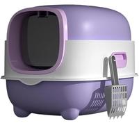 New Litter Box High Side Height Smooth Surfaces Detachable Pans Safe and Hard High Edges Spatter-Proof Space Saving Cats Litter Tray with Easy to clean(Color:Purple)