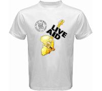 New Live Aid 1985 Logo Rock Music Concert Men's T-Shirt White