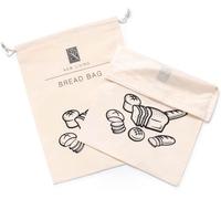 New Living 2 Pack Cream Reusable Cotton Bread Bag with Drawstring Closure, Size 44x35cm, BPA Free TPU Plastic Lining, Eco-friendly, Resealable