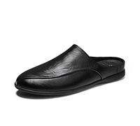 New Loafers for Men Breathable Brogue Shoes Backless Leather Flexible Anti-Slip Comfortable Outdoor Prom Slip-on(Black,9 UK)