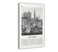 New London Black And White, Connecticut, USA Retro City Map Travel Landscape Canvas Art Wall Decor Posters Home Bar Restaurant Garage Cafe Logo Gift 16x24inch(40x60cm)