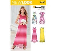 New Look Sewing Pattern 6297: Girls' Knit Dress, Size A, White, 8-16 ans