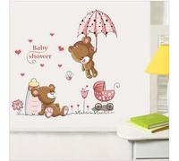 New Lovely Teddy Bears Couple Decor Stylish Modern Wall Decal Girl Flowers Living Room Bedroom Decoration Nursery Decal Decals Stickers Flowers Pink Baby Kids Home