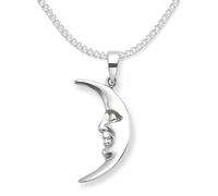 NEW LOWER PRICE Heather Needham Sterling Silver Moon Necklace and 16" silver chain -Man in the Moon pendant SIZE 26mm x 7mm Gift Boxed 8141/16