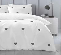 New Luxurious Embroidered duvet Covers sets Furry Pals and Hearts Embroidery Quilt Covers Bed Sets Easy Care Polycotton Bed Line All Year Round Bedding Sets (Hearts White/Charcoal, King)