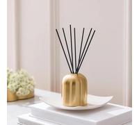 New Luxury Brushed Gold Floral Honey Diffuser, Sleek Metallic Finish with Striking Black Fibre Reeds, Fills Your Space with a Sophisticated Sweet Floral Scent, Lasts Up to 10 Weeks, Home Decor- M58