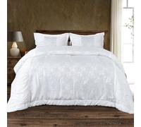 New Luxury Glitter Quilted Jacquard Bedspreads Bed Throw 3 Piece Bedding Set With Matching Pillow Shams (Maya-White, Super King)