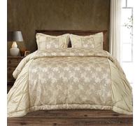New Luxury Glitter Quilted Jacquard Bedspreads Bed Throw 3 Piece Bedding Set With Matching Pillow Shams (Maya-Gold, Super King)