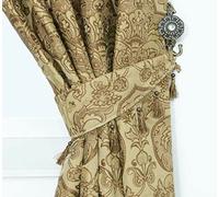 New Luxury Heavy Weight Jacquard Chenille Georgia Fully Lined Pencil Pleat Curtains Pair (Gold, Tie-Backs 26″)