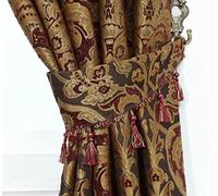 New Luxury Heavy Weight Jacquard Chenille Georgia Tiebacks Pair Set (Burgundy, Tie-Backs Pair 26″)