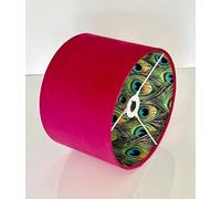 New Luxury hot Pink Velvet lamp Shade Double Sided with Peacock Feather Print Combination Pendant Light Shade