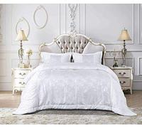 New Luxury Jacquard shimmer Glitter Quilted Bedspread Comforter Throw Bedding with Matching Pillow Shams (White MAYA, Super King)