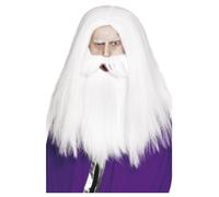 Smiffys Magician Set, White with Wig & Beard, Historical Fancy Dress, Adult Dress Up Wigs