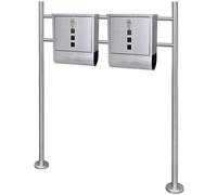 Double Mailbox on Stand Stainless Steel