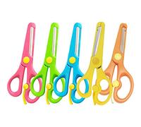 New Mainland 5 Pack Plastic Safety Scissors for Kids, Ambidextrous, Round Tips, Plastic Handle, Red, Blue, Green, Yellow, Orange