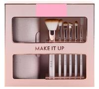 New Make It Up Gift Set With 1 x Round Travel Case, 6 x Cosmetic Brushes Best Set of Girls Need to Take Control of your Look, Perfect As A Gift for A Teenage Daughter - Pink