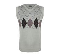 New Men Classic V-Neck Knitted Sleeveless Vest Jumper Top Sweater with Ribbed Edge Argyle Knit S-3XL[Sage Green, XXL]