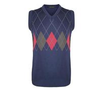 New Men Classic V-Neck Knitted Sleeveless Vest Sweater Jumper Top Ribbed Edge Argyle Knit Size S-3XL[Navy,