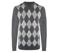 New Men Knitted Long Sleeve V-Neck Argyle Pattern Jumper Top Sweater with Ribbed Edge S-XXL[Charcoal-Mist,S ]