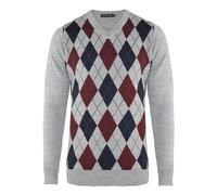 New Men Knitted Long Sleeve V-Neck Argyle Pattern Jumper Top Sweater with Ribbed Edge S-XXL[Silver-Wine,S ]
