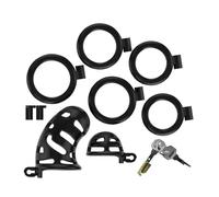 New Men's Chastity Cage Set Equipped with 5 Lockable Ring Penis Rooster SM Devices for Abstinence Restraint Adult Sex Toys Sissy(Black-Set)