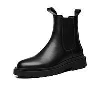 New Mens Chelsea Boot High Top Elastic Bandage Genuine leather Slip On Waterproof Wearable Anti-slip Non Slip Formal Pull On (Color : Black Lined, Size : 6.5 UK)