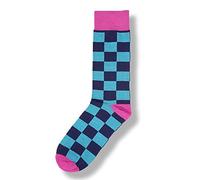 New Men's Classic Premium Luxury Plain Patterned Colourful Breathable Lightweight Mercerised Cotton Rich Dress Socks (Pink Blue Check)