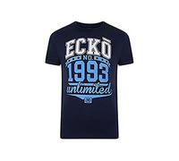 New Mens Ecko Unltd Crew Neck Short Sleeve T shirt With Collegiate Style Printed Logo To Front. Style - Vallance. Colour - Navy. Size - Medium