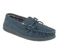 NEW MENS GENTS REAL SUEDE MOCCASIN SAND SLIPPERS SAND - BROWN OR NAVY SIZE UK 6 7 8 9 10 11 12 (11 UK, Navy)
