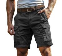 New Mens Knee Length Cargo Jeans UK Solid Color Plain Pants with Multi Pockets Lightweight Breathable Durable Workwear Comfy Baggy Outdoor Sports Comfort Shorts Black