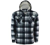 New Mens Lumber Jack Hoodie Padded Fleece Fur Lined Sherpa Thick Extra Warm Winter Long Sleeves Hooded Tops[White/Black,XXL]